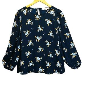 LOFT Navy Blue Floral Women's Size M Blouse